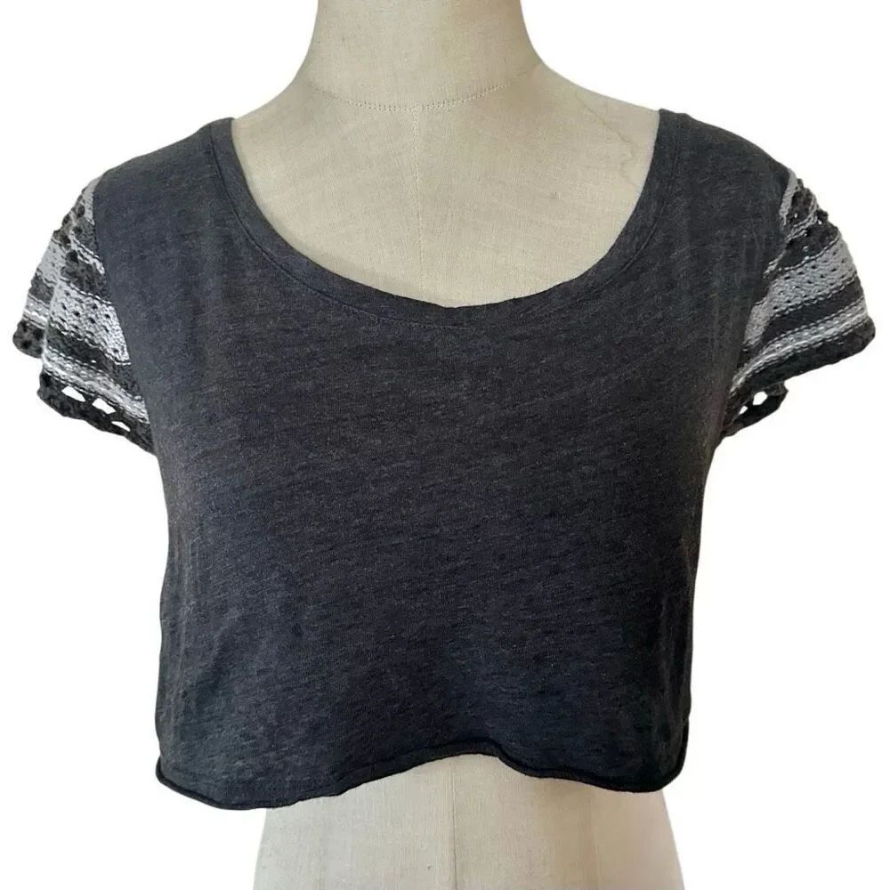 We The Free by Free People Crochet-Back Crop Top XS – Black/Gray